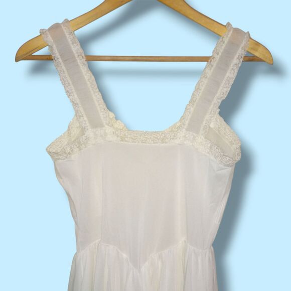 Vtg Shadowline White Chemise Nightgown-Size 32/Small-Seashell Bodice-Bridal - Picture 7 of 11